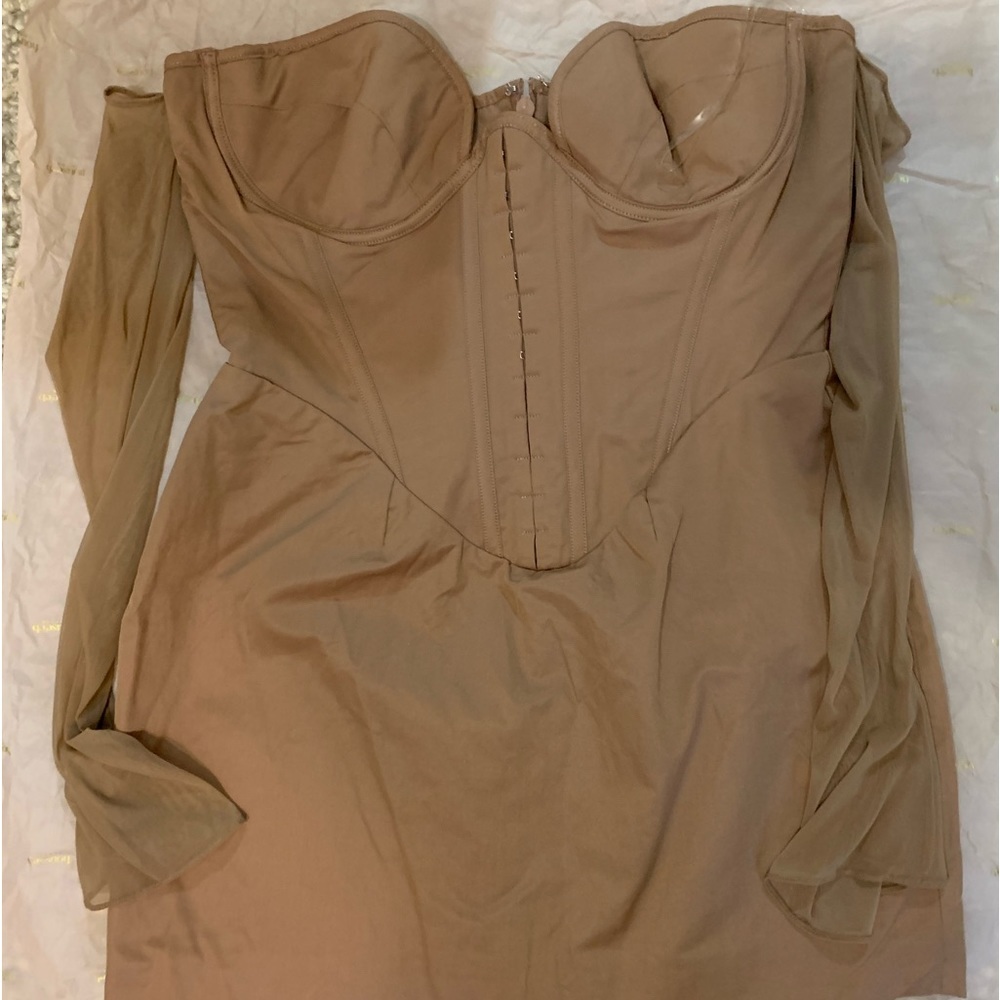 House of CB Mayara Mocha Mesh Structured Corset Mini Dress - Picture 13 of 16